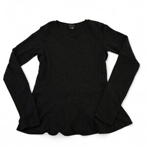 Theory Heather Charcoal Peplum Long Sleeve Sweater